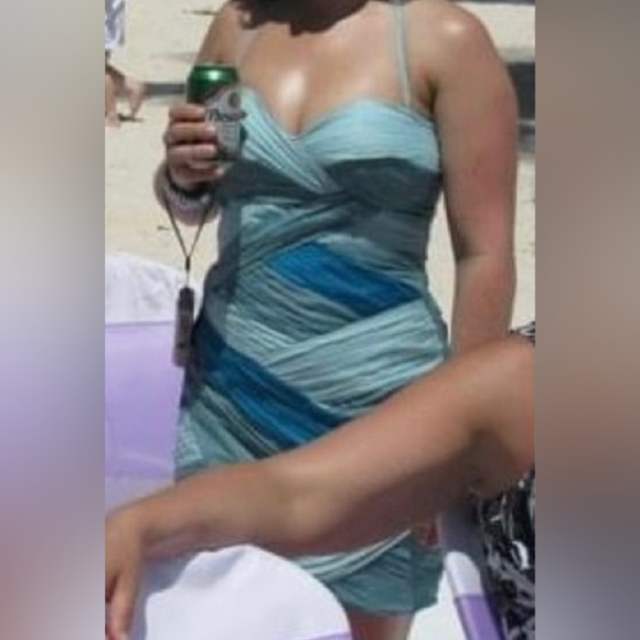 🌟3 x HOST PICK bebe Blue Silk Sweetheart Mini Bandage Dress Y2K | Size M - Picture 3 of 8